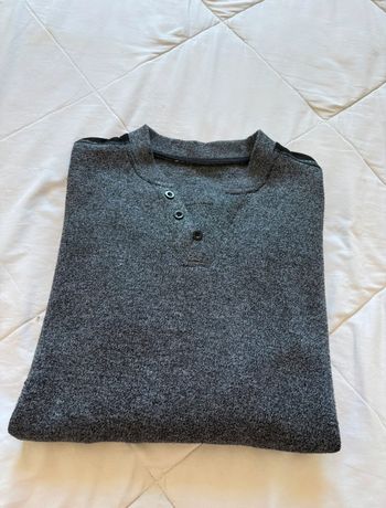 Pull gris noir chine début 2000 y2k homme col V bouton coton taille M