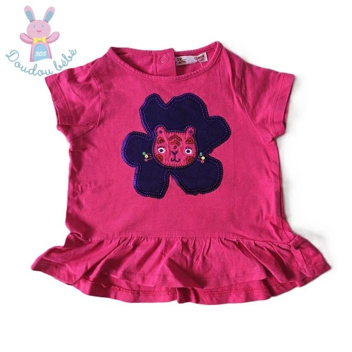 T-shirt rose violet fleur bébé fille 12 Mois été DPAM