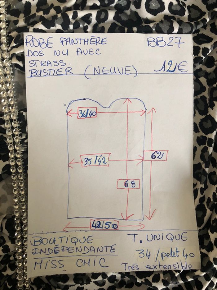 BB27- Robe bustier imprimée avec strass T unique (34/40) NEUVE - photo numéro 11