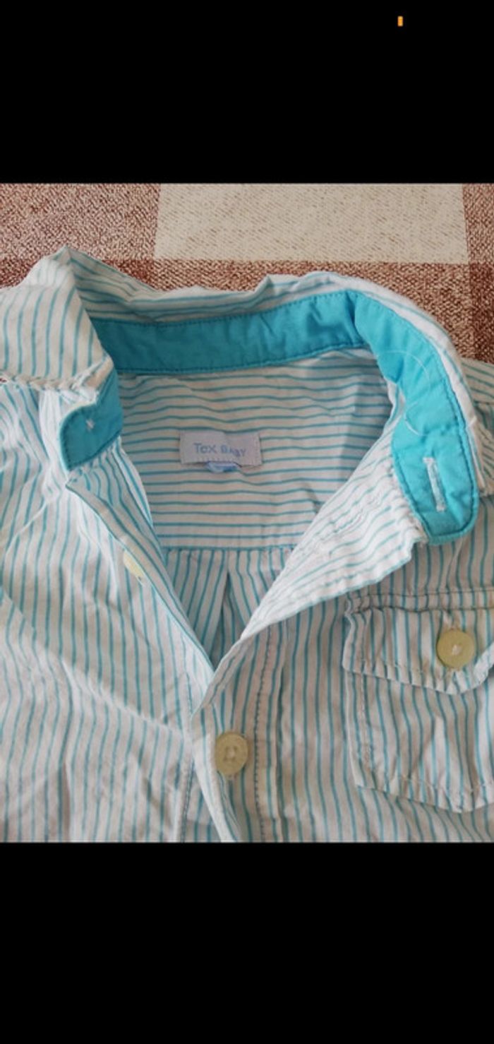 Chemise manches courtes blanc/turquoise Tex 12 mois - photo numéro 2