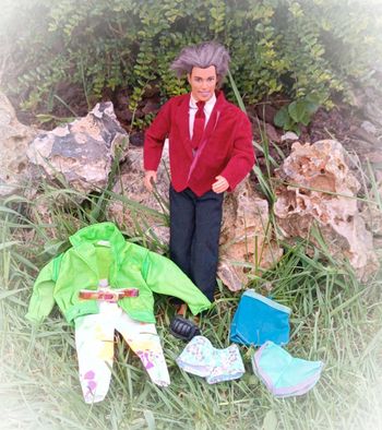 Poupée doll mannequin boy Brown hair ken vintage cheveux rockers short veste pantalon superstar