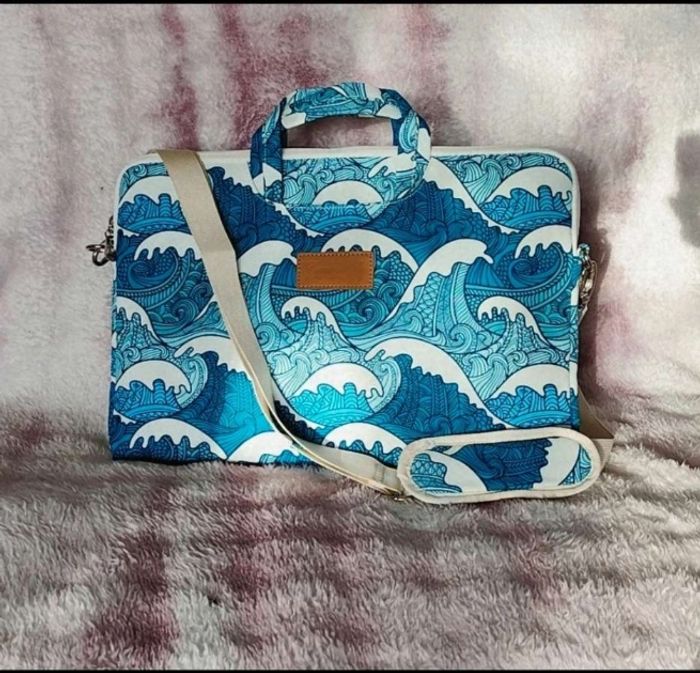 Sac sacoche bandoulière d'ordinateur bleu vague Hokusai ajustable original 15,5 "pouces