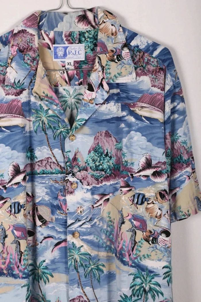 Chemise Hawaïenne vintage 90's en coton motif iles et poissons made in USA (#250025) - photo numéro 4