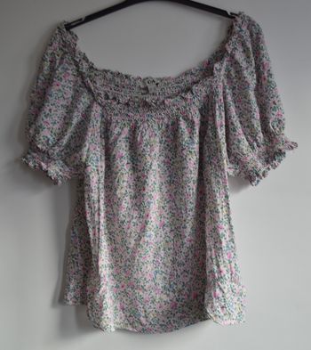 Blouse C&A fleurie manches courtes col smocké taille 36