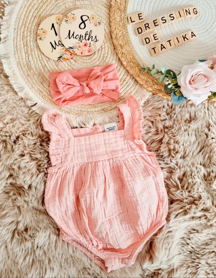 Barboteuse gaze de coton 18mois + bandeau