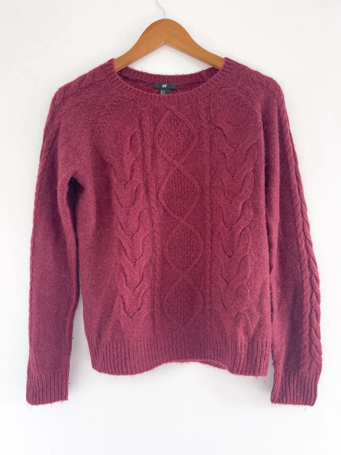 Pull H&M bordeaux maille torsadée - photo numéro 4