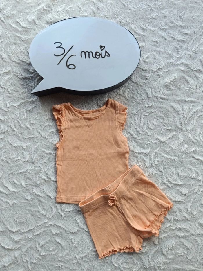 Ensemble été (débardeur+shirt assorti) Fille 3/6 mois Primark 100% coton