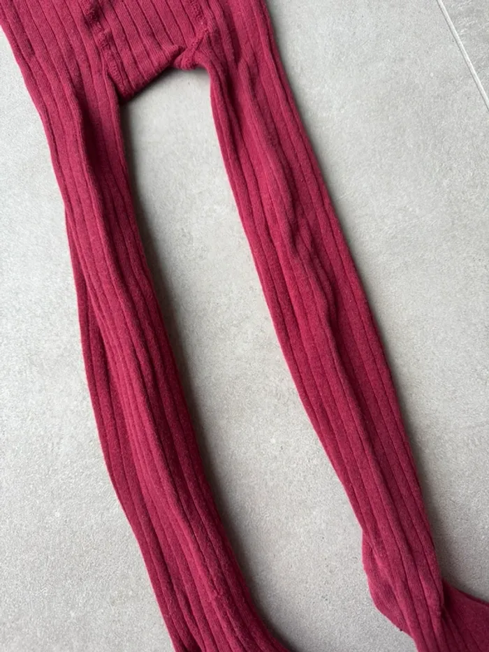 Lot de 3 paires de collants beige/jaune moutarde/rouge bordeaux côtelés - Taille 4 (pour du 4/5 Ans) - photo numéro 16