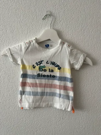 T-shirt bébé Mots d’enfants 18 mois – rayé message “C’est l’heure de la sieste”