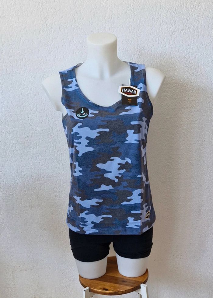 🧡 Débardeur bleu camouflage pour femme taille M - photo numéro 2