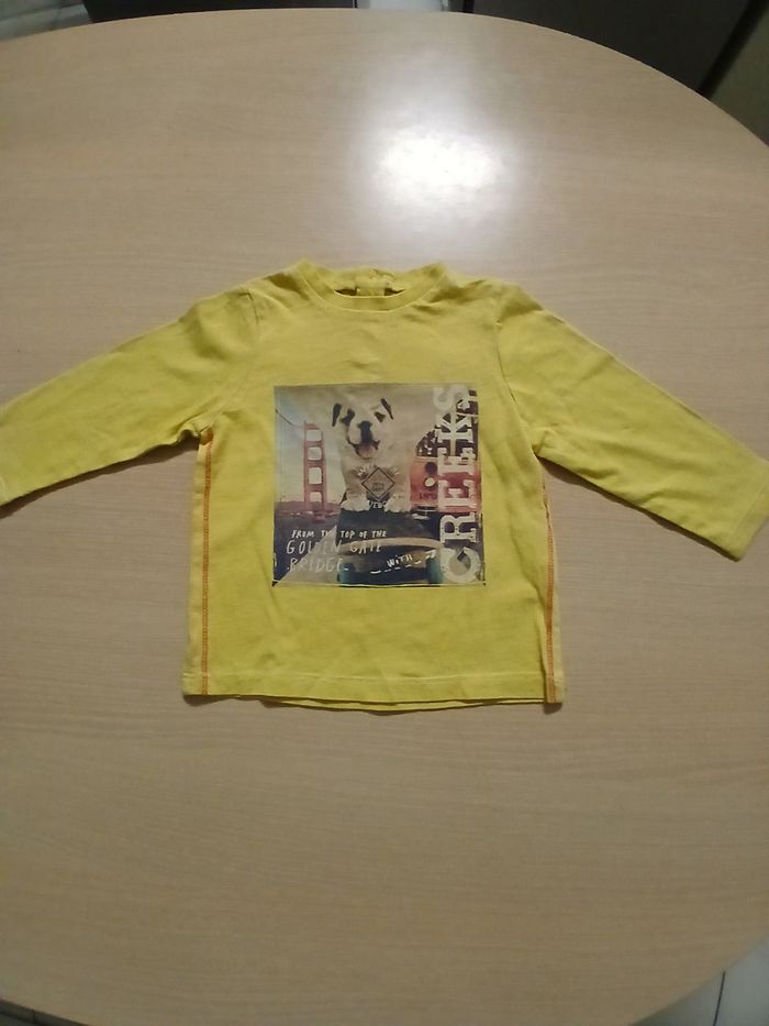 Pull fin en coton bebe taille 12 mois marque creeks couleur jaune motifs chien - photo numéro 2