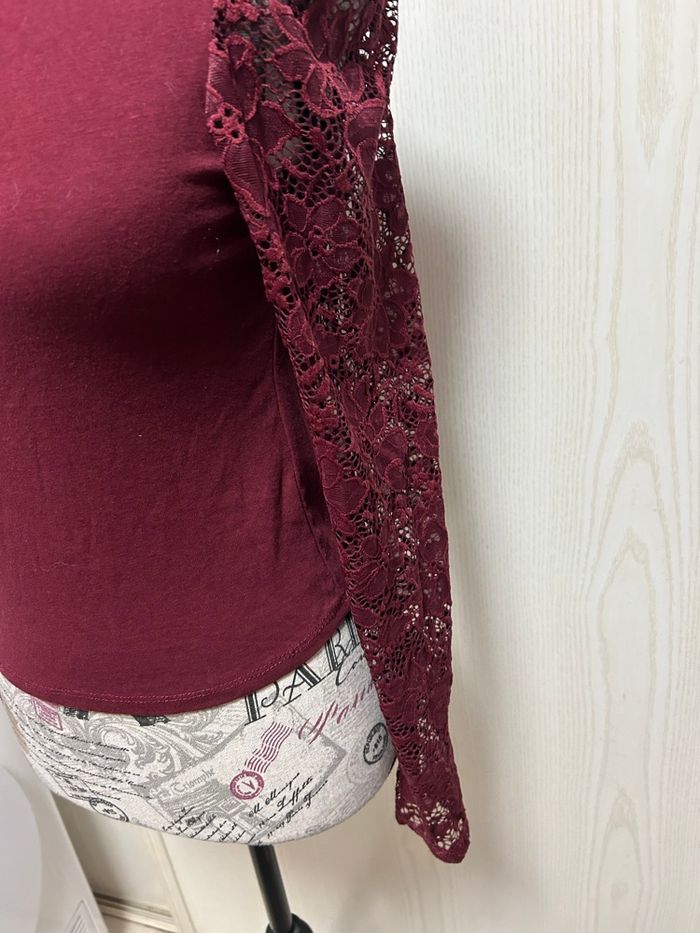 blouse bordeaux manche dentelle - photo numéro 3