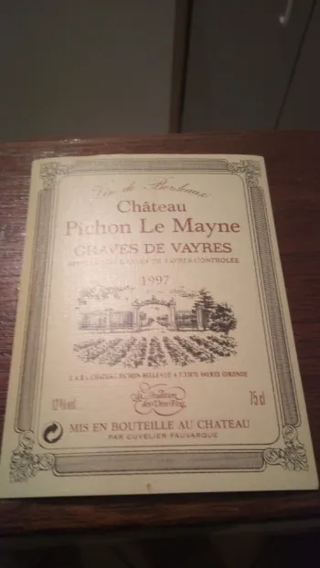 étiquette de vin château Pichon le mayne graves de vayres 1997 -