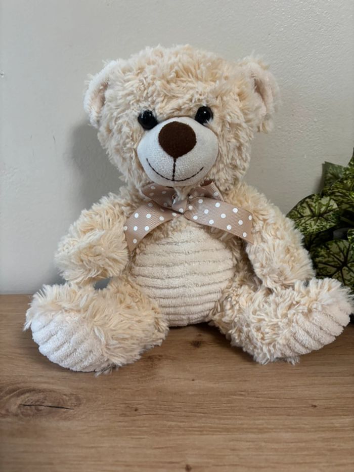 Doudou peluche ours écru noeud beige pois Max & sax - photo numéro 2