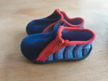🌼 Chaussons bleu marine rayés T23 cuir véritable Made in France 🇫🇷