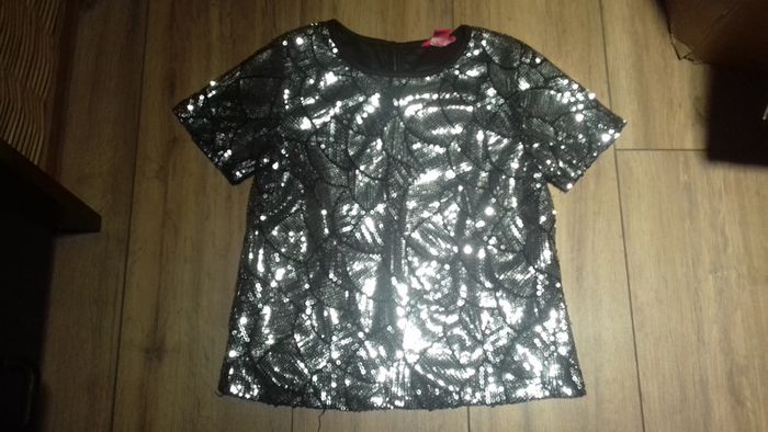 Top noir et argent a sequins 11 12ans