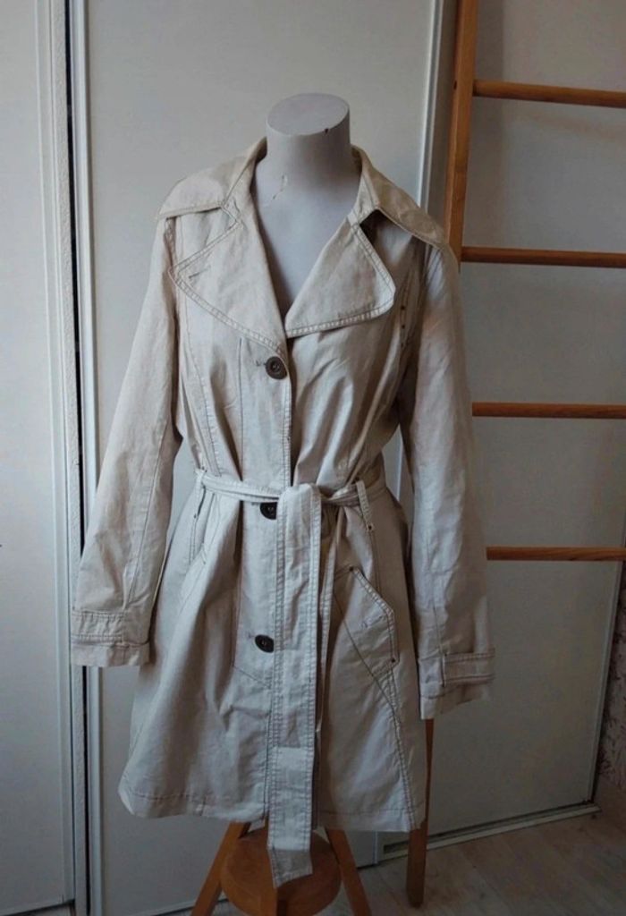 Trench veste Imperméable chic beige T 40 Coton ciré lin