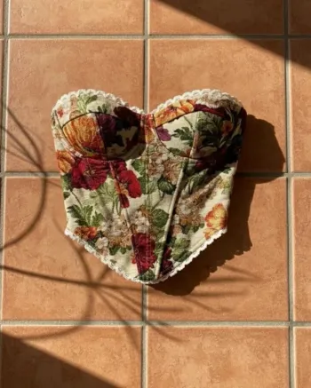 Corset bustier fleuri, taille S, dentelle bohème chic, rétro élégant soirée