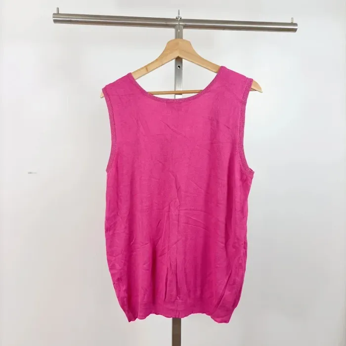 Débardeur fuchsia en maille fine Phildar – Taille XL – coupe droite sans manches A1055 - photo numéro 4