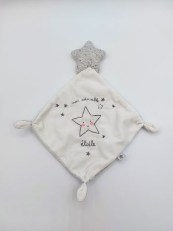 Doudou plat étoile gris blanc MOTS D’ENFANTS mon adorable étoile joues roses TBE