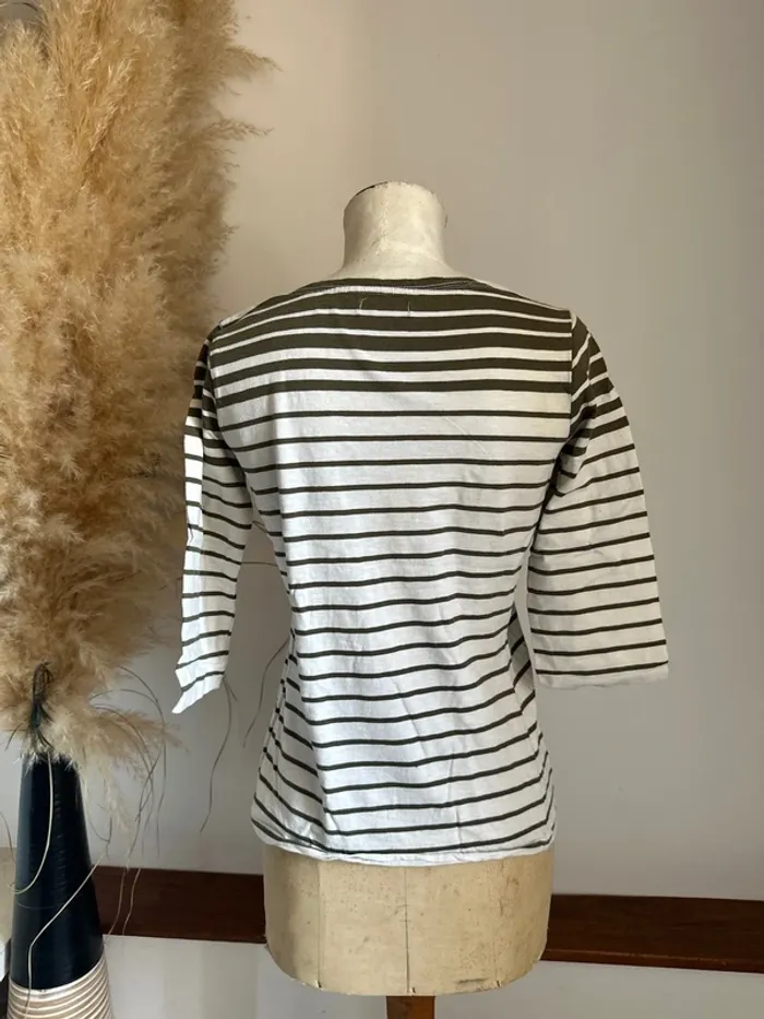 Tunique marinière blanche et vert kaki M Tex - photo numéro 2