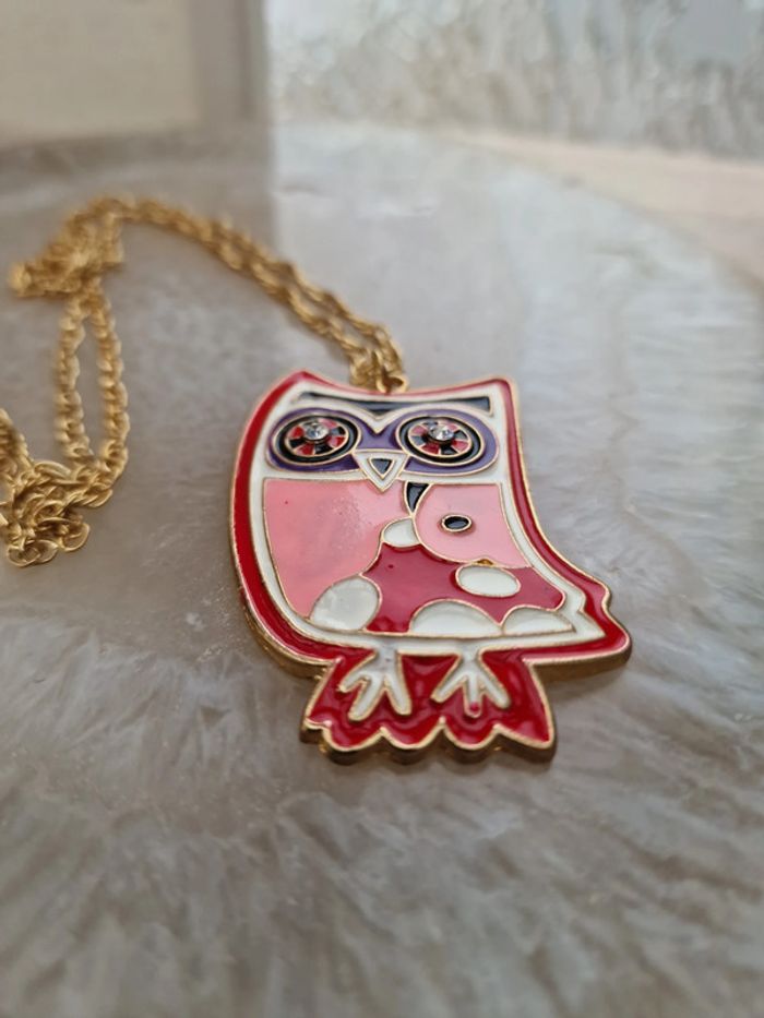 Collier Sautoir Doré Chouette Multicolore Strass - photo numéro 7