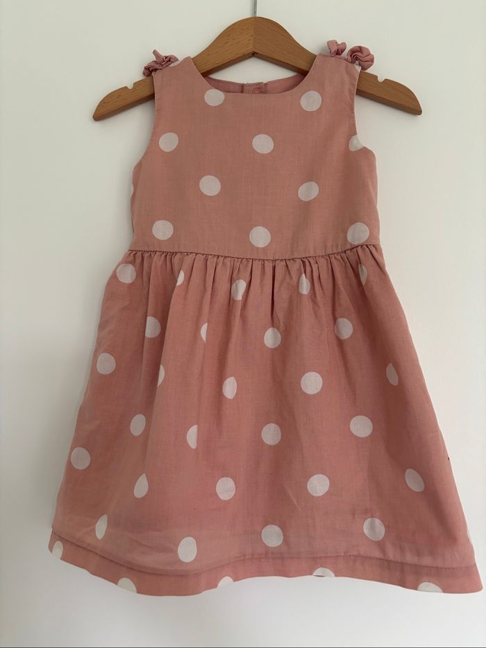 Robe vieux rose à pois blancs 2 ans - 83-89cm