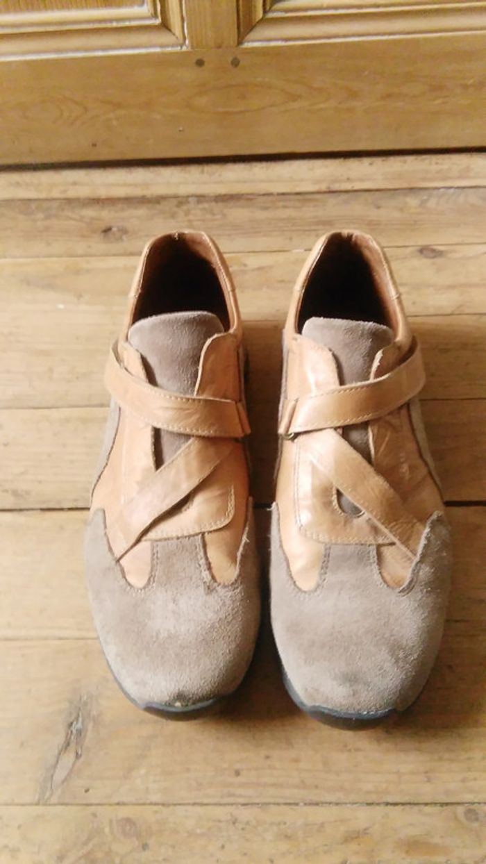 Sneaker/basket cuir beige et marron clair RB - photo numéro 2