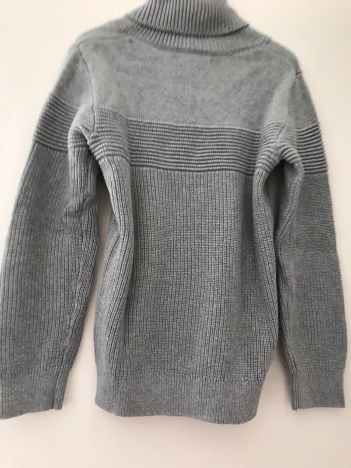 garçon 12 ans pull mailles coton gris la halle col avec bouton très joli - photo numéro 2