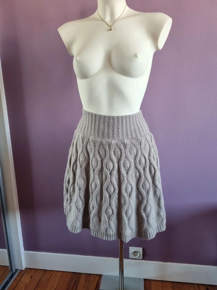 Jupe trapèze mohair en maille beige - photo numéro 2