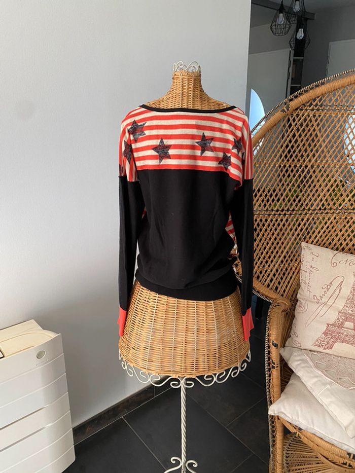 Pull Sonia by Sonia Rykiel taille S noir orange crème avec noeud et étoiles - photo numéro 4