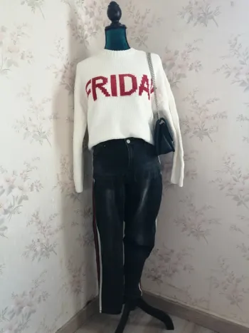 Jeans skinny noir délavé avec rubans rouge et blanc / jennyfer / (40)