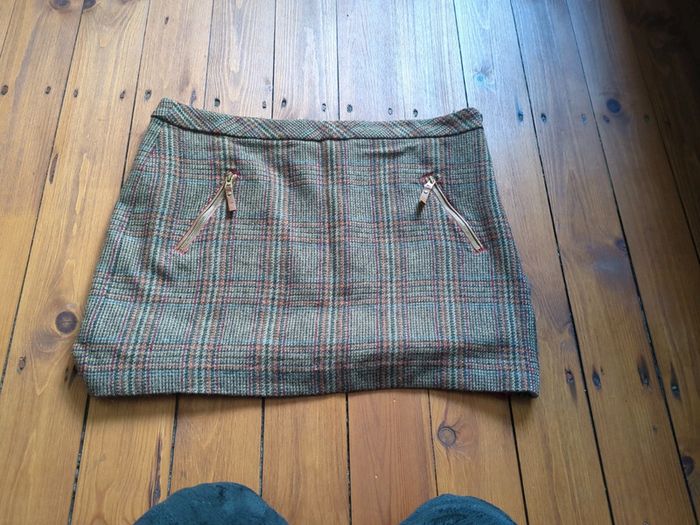 Mini jupe esprit 42 laine écossais tartan marron