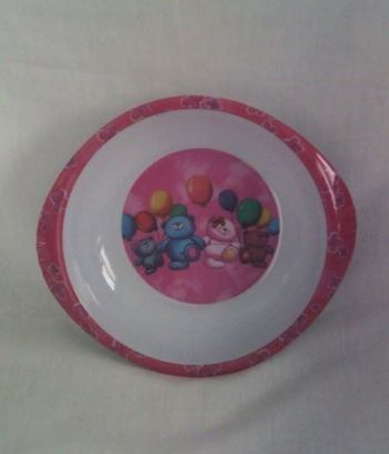 Assiettes en plastique rose & blanc avec 2 oursons pour bébé