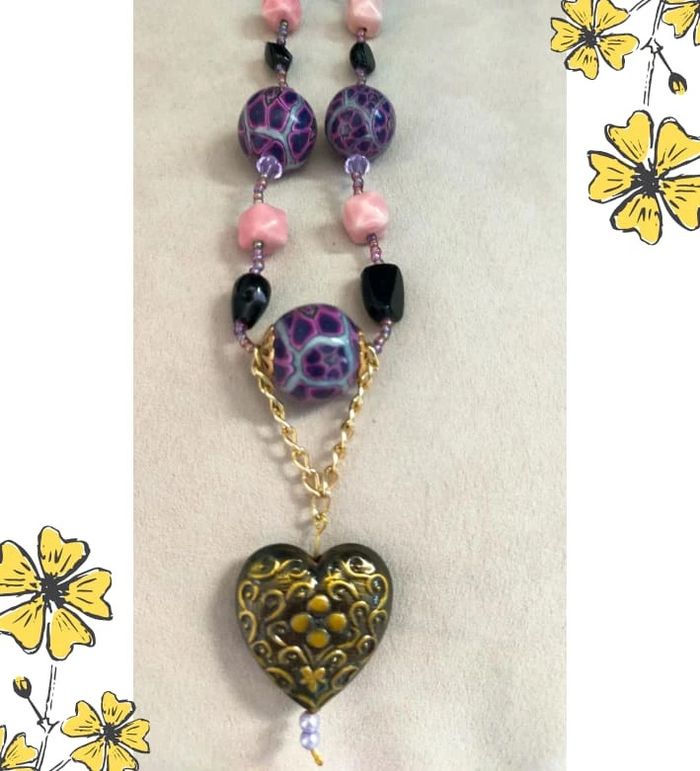 Collier fait main perles polymère & cœur doré – Collection Reflets de Lavande - photo numéro 9