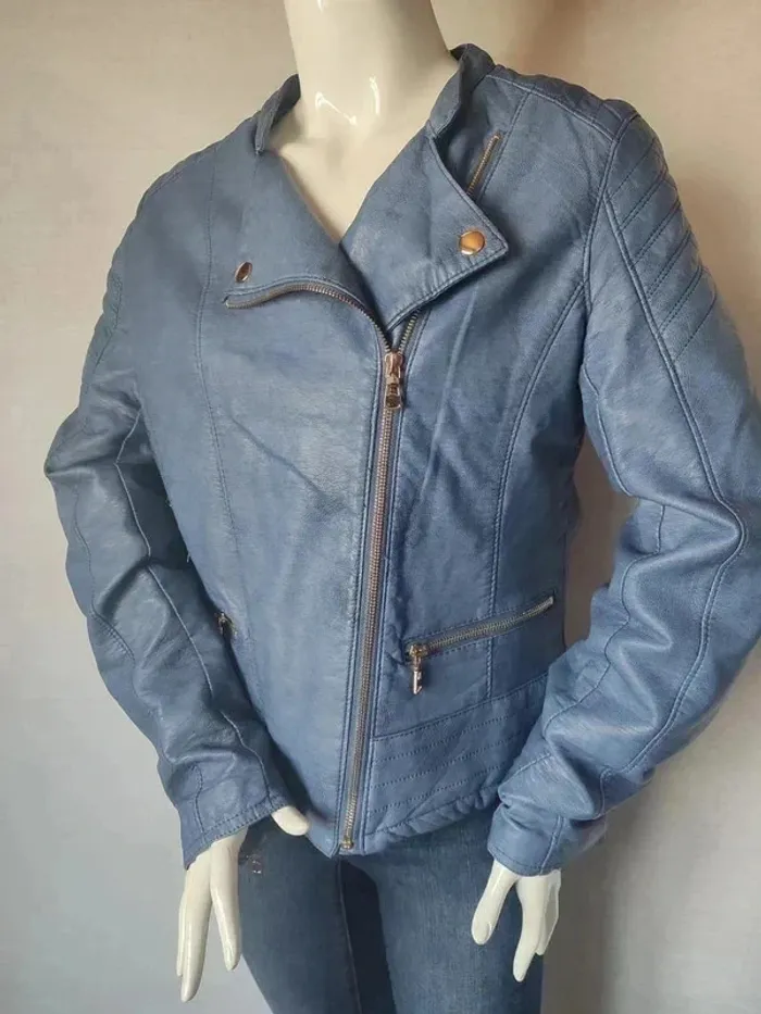 Veste simili cuir bleu - photo numéro 2
