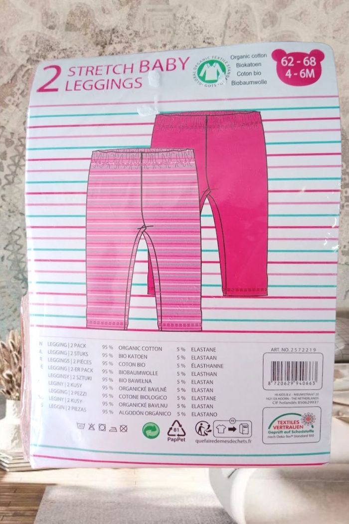 Lot de 6 leggings bébé filles en coton BIO -4-6 mois - photo numéro 4