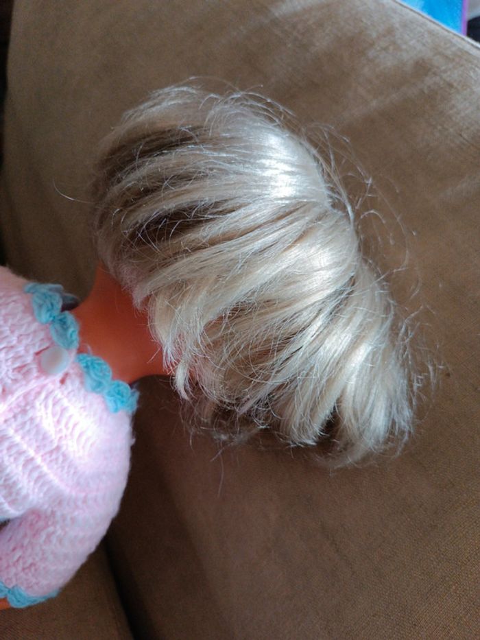 Poupée doll ancienne birgé blonde blond hair yeux eyes bleu blue robe dress tricot laine rose pink - photo numéro 8