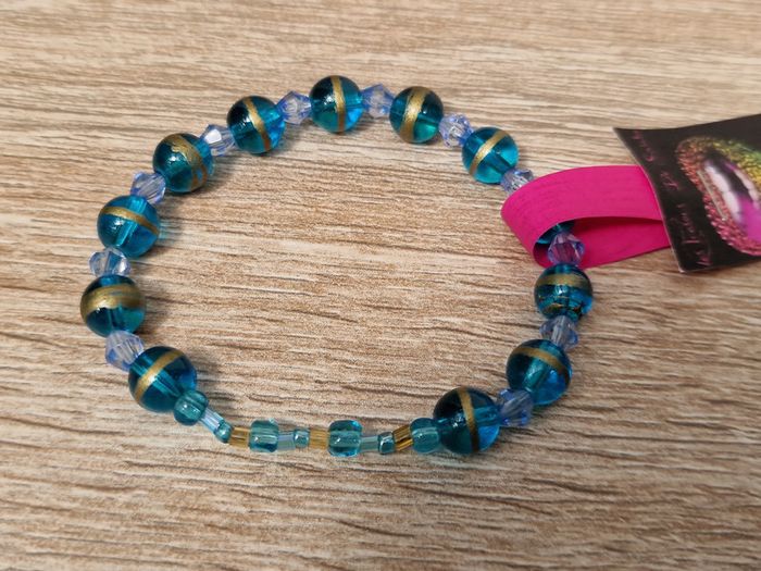 Bracelet Elastique Perles Bleu Dorée Turquoise - photo numéro 7