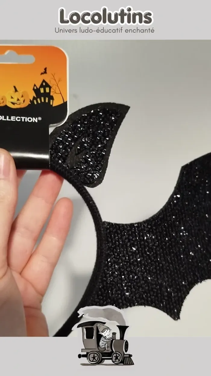 🚂 Serre-tête chauve-souris ▪ noir pailleté - photo numéro 3