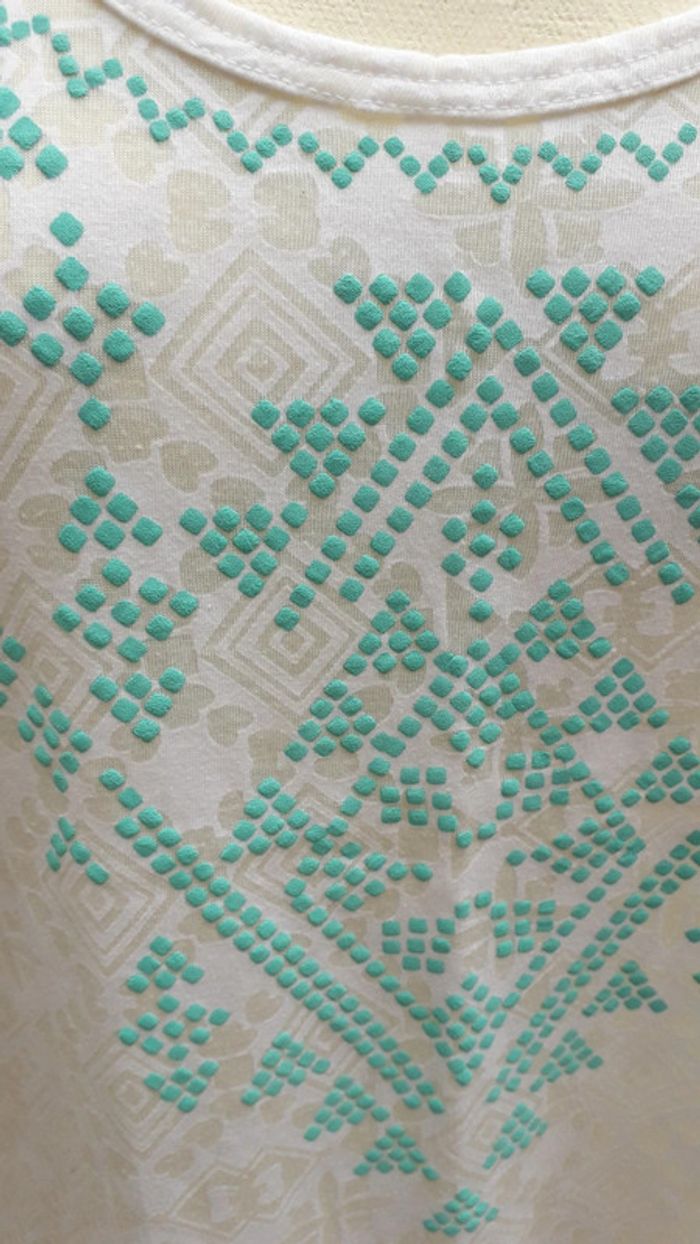 Tee-shirt débardeur blanc motif turquoise - photo numéro 2