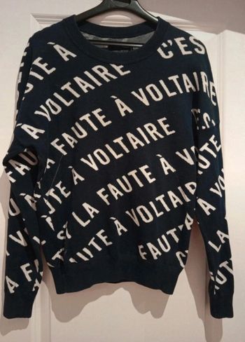 🌸 Pull manches longues col rond Zadig & Voltaire bleu foncé noir et blanc en coton