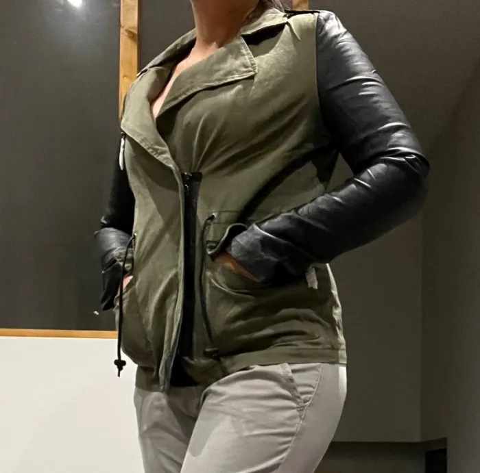 Veste kaki et similicuir - Coupe Perfecto - photo numéro 5