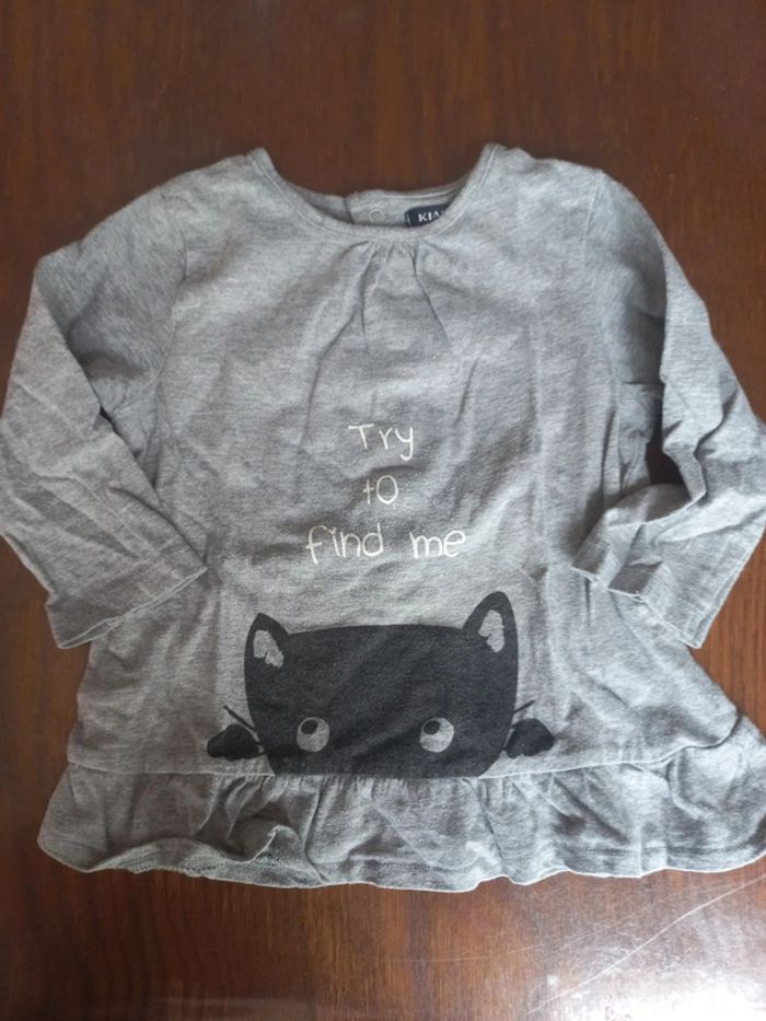 T-shirt long gris "chat" kiabi 12mois