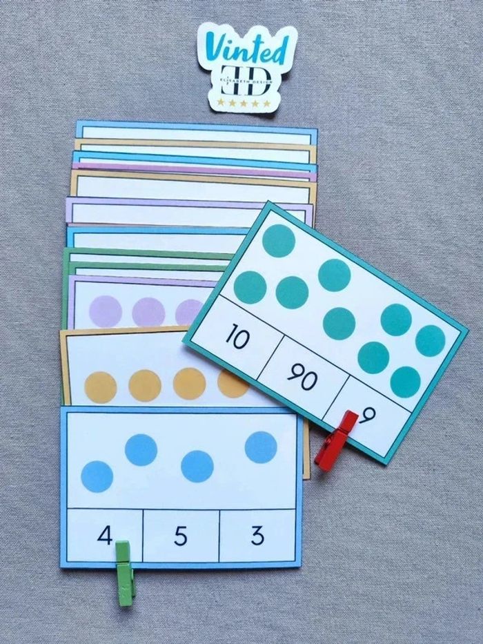 20 grandes cartes à pince pour compter