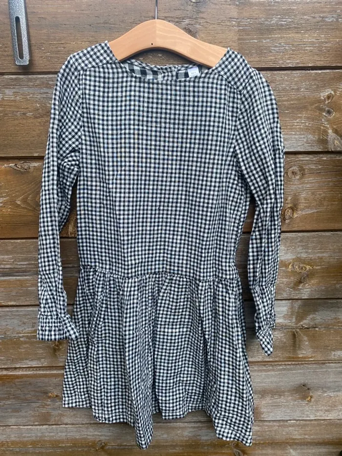 Robe manches longues vichy carreaux noir blanc 8 ans okaidi automne