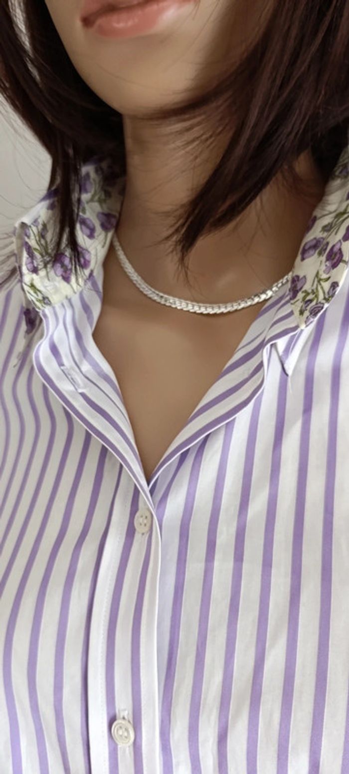 Chemise rayé blanche et violet taille M - coton - photo numéro 5