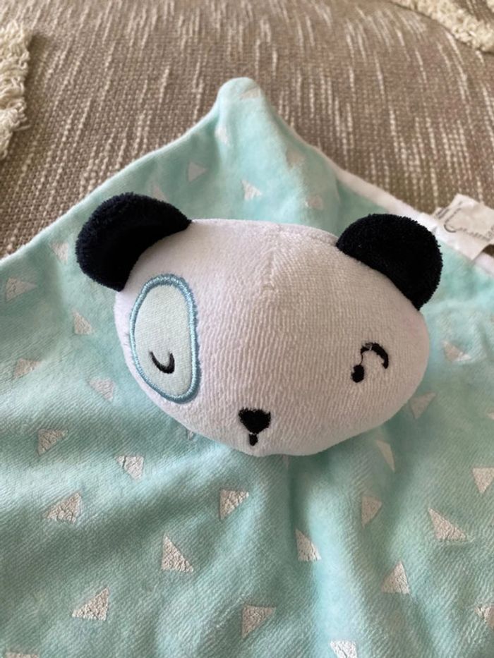 Peluche doudou plat 25cm Siplec Leclerc Ours chat panda rose noir et coeur blanc très bon état - photo numéro 2