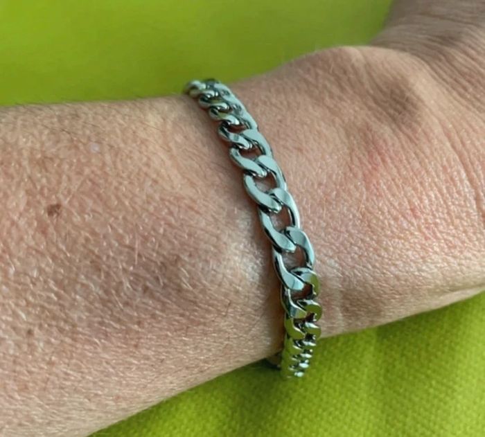 Bracelet cubain mixte en acier titane argenté 19 cm - photo numéro 3