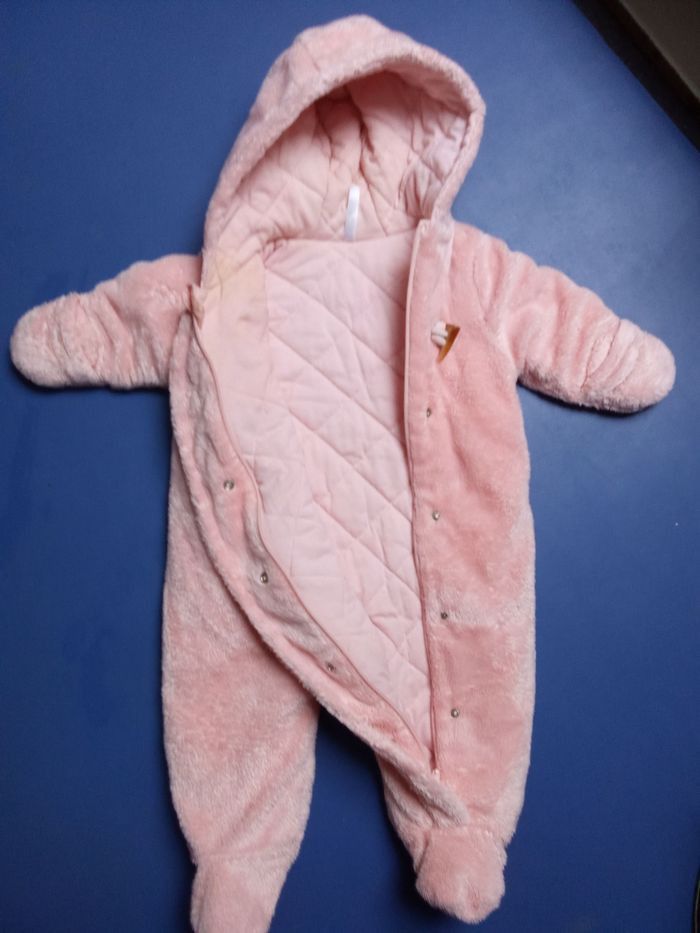 Combinaison hiver pilote polaire, chaude , rose pâle bébé fille marque tex 3,6 mois, hiver, pied, mains - photo numéro 5